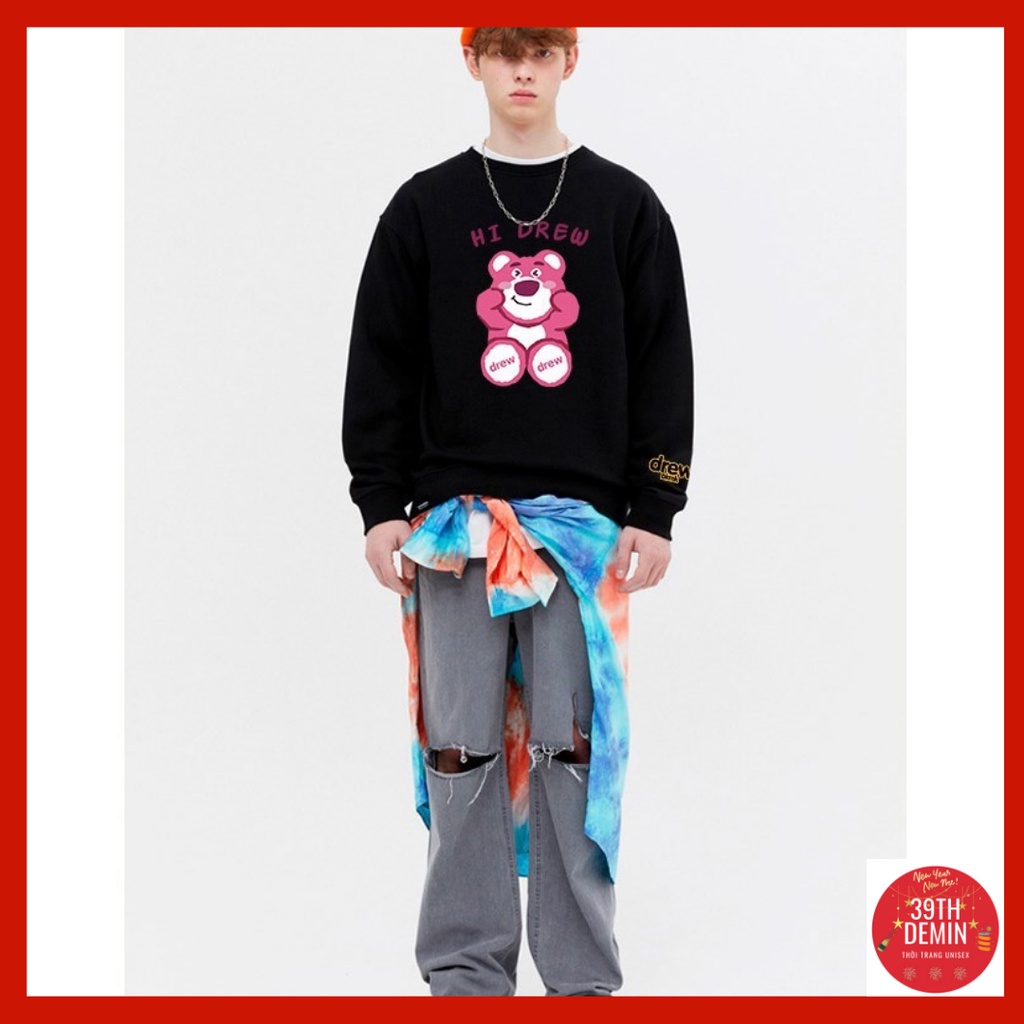 Áo nỉ Drew House mặt Gấu cười sweater unisex Form rộng Over Size 2 màu đen trắng
