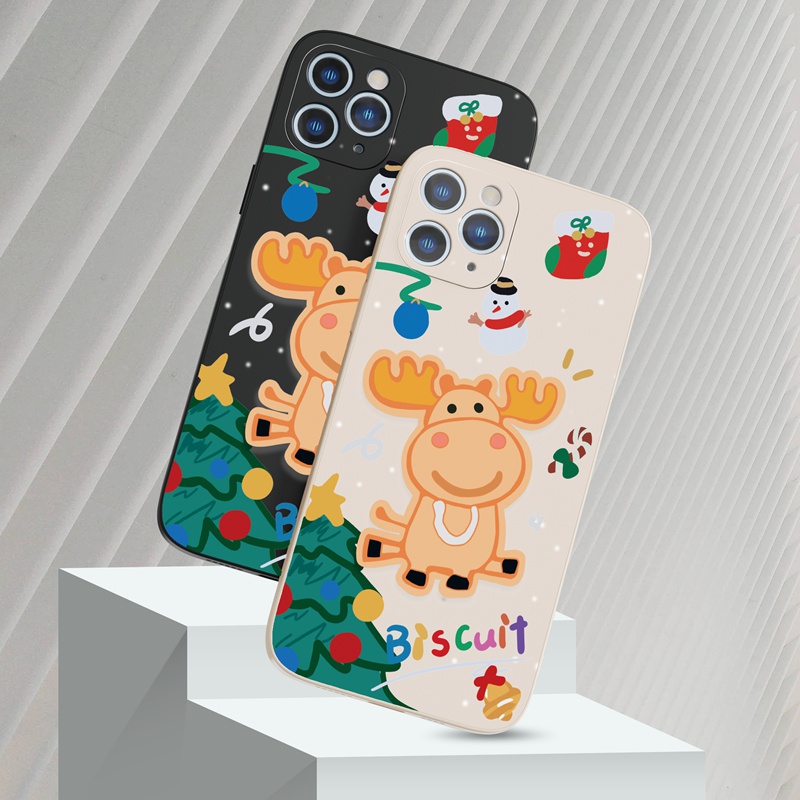 Ốp lưng iphone Suntaiho Ốp lưng iphone Ốp Điện Thoại silicon mềm hình tuần lộc người tuyết đáng yêu cho iPhone 13 12 11 Pro Max X XR Xs Max 7 8 Plus