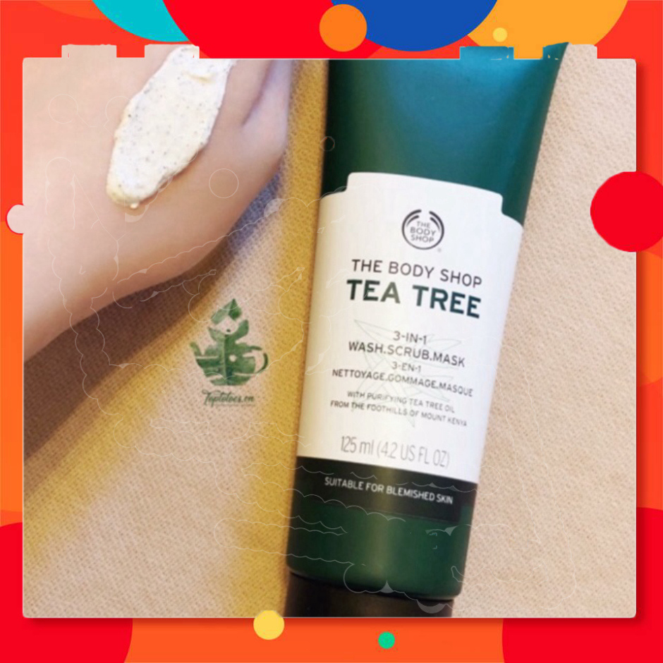 HẠ NHIỆT MÙA HÈ Sữa rửa mặt kiêm mặt nạ và tẩy tế bào chết The Body Shop Tea Tree 3 In 1 Wash Scrub Mask làm sạch sâu, d