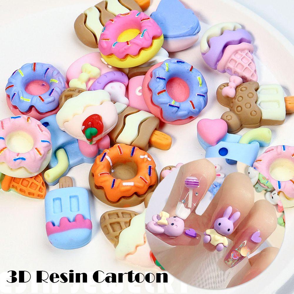 OKDEALS 20pcs/bag Accessories 3D Resin Bear POP Girls Nail Decorations Love Heart Friut Nail Ornaments Kawaii Cartoon