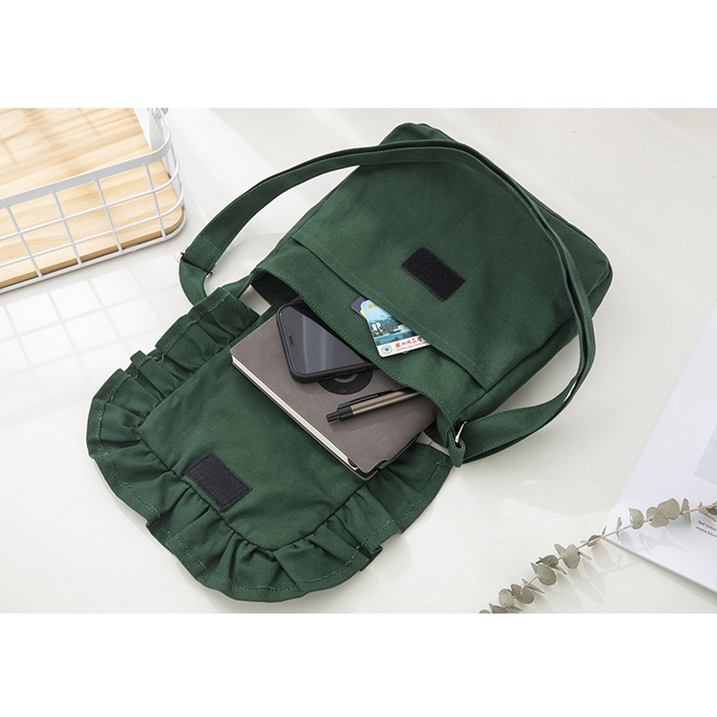 Túi xách IELGY vải canvas phối ren phong cách Nhật Bản thời trang dành cho nữ