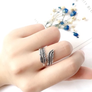NHẪN BẠC ĐEN THÁI STYLE LÔNG VŨ CÁ TÍNH **BẠC 925