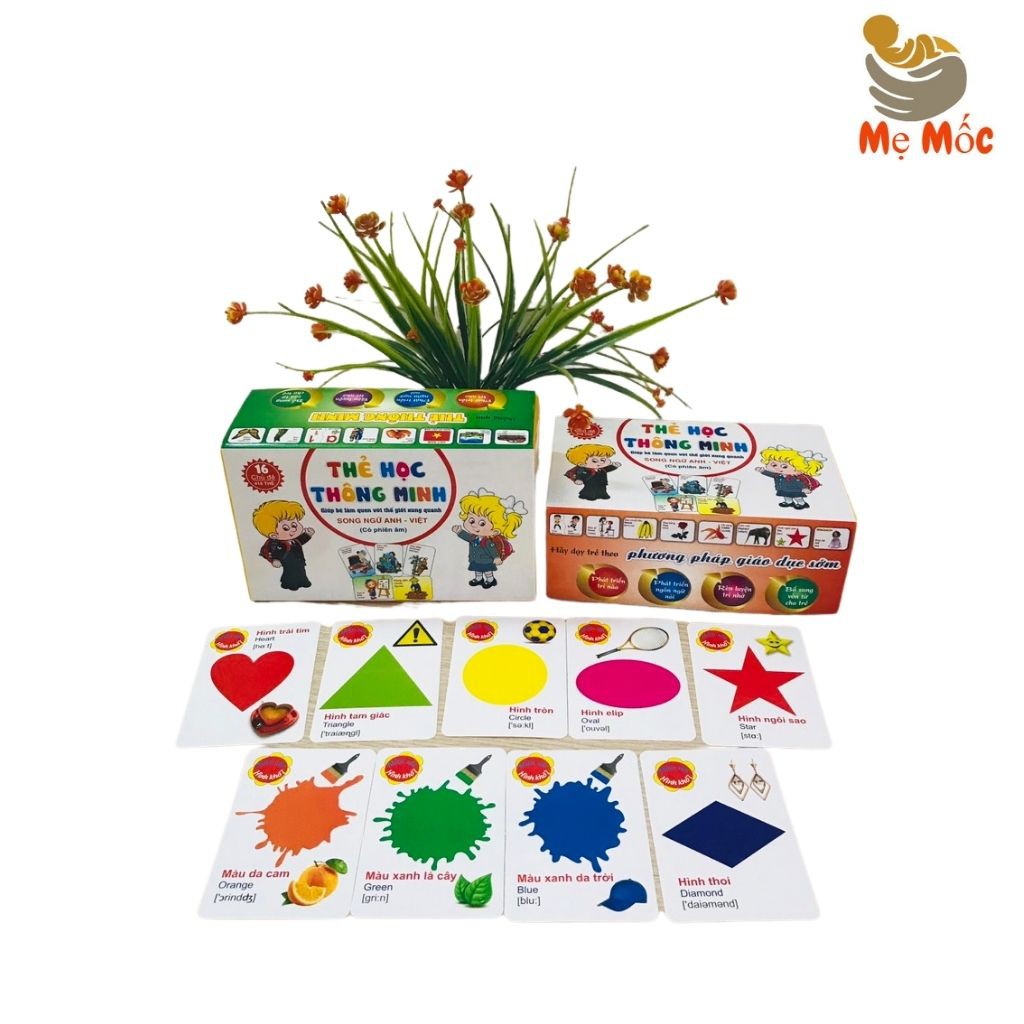 Bộ Thẻ Thông Minh 16 chủ đề có song ngữ anh viêt cho bé kích thích trí tuệ bé - Shop mẹ Mốc ,16CD