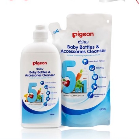 Dung dịch súc rửa bình sữa và rau củ quả Pigeon ECO 5in1