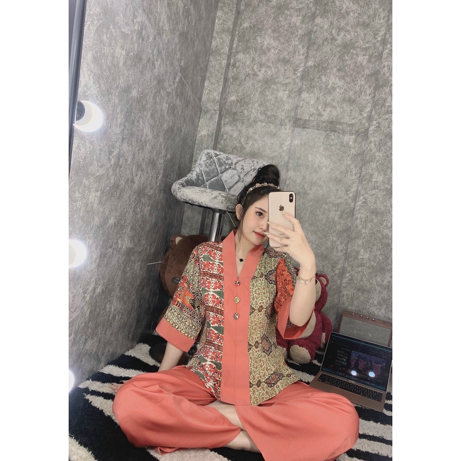 Đồ Lam Đi Chùa # Bộ Bà Lai lụa Họa Tiết Thổ Cẩm Mẫu 1# Quần Áo Nữ Cao Cấp