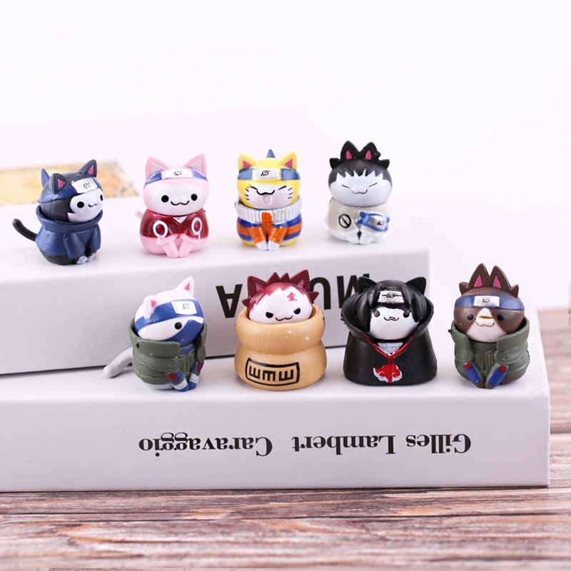 Mô hình mèo mô phỏng nhân vật naruto, mô hình naruto decor bàn làm việc
