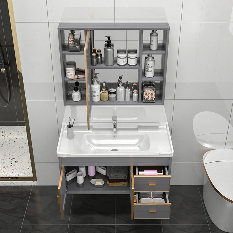 Không gian đơn giản và sang trọng nhẹ nhàng tủ phòng tắm hợp kim nhôm bồn rửa mặt nhà chung cư nhỏ kết chậu | BigBuy360 - bigbuy360.vn