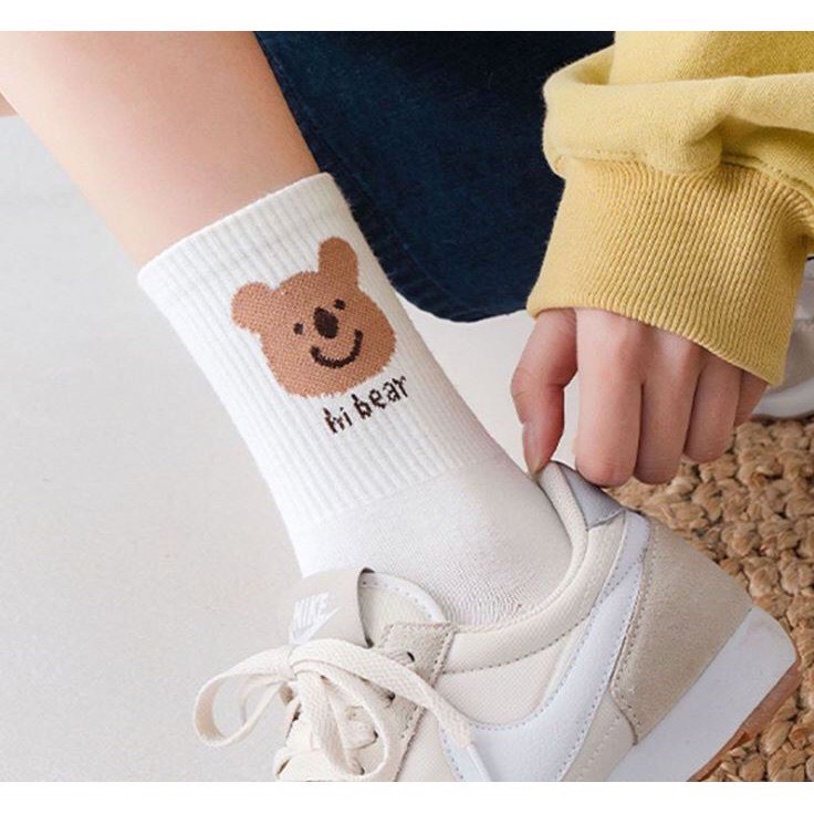 Combo 5 đôi tất,vớ nữ vải cotton in hình ngộ nghĩnh phong cách Hàn Quốc