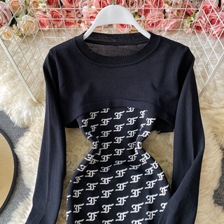 [Hàng order] Đầm len ôm cổ tròn, váy len ôm body