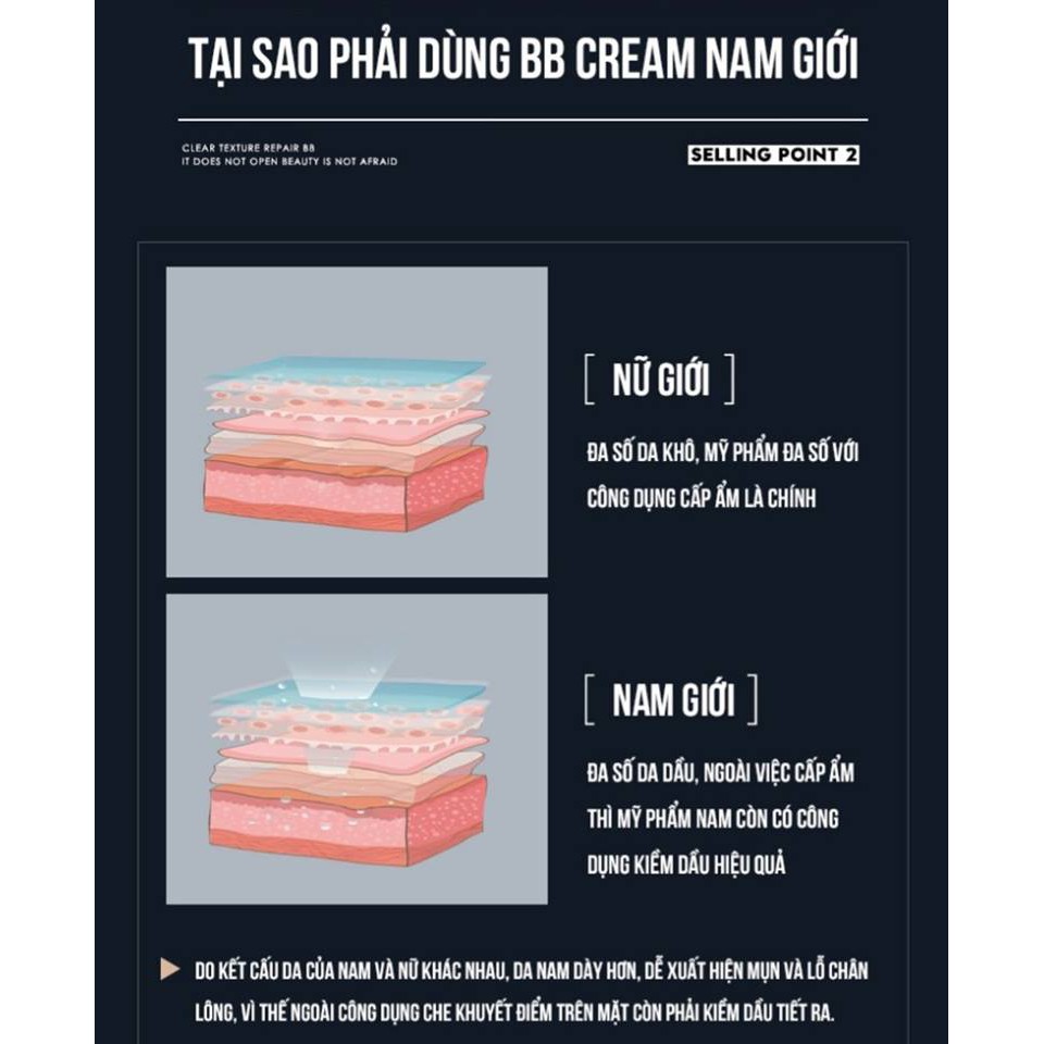 (Chính Hãng) Kem Che Khuyết Điểm BB Cream Cho Nam Giới - Làm Trắng - Che Mụn - Che Thâm - Che Sẹo - Freeship Toàn Quốc