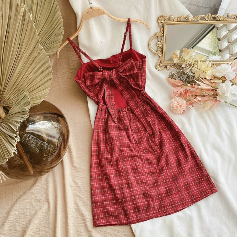 ĐẦM CARO NƠ LƯNG KÈM MÚT 2 LỚP | BigBuy360 - bigbuy360.vn