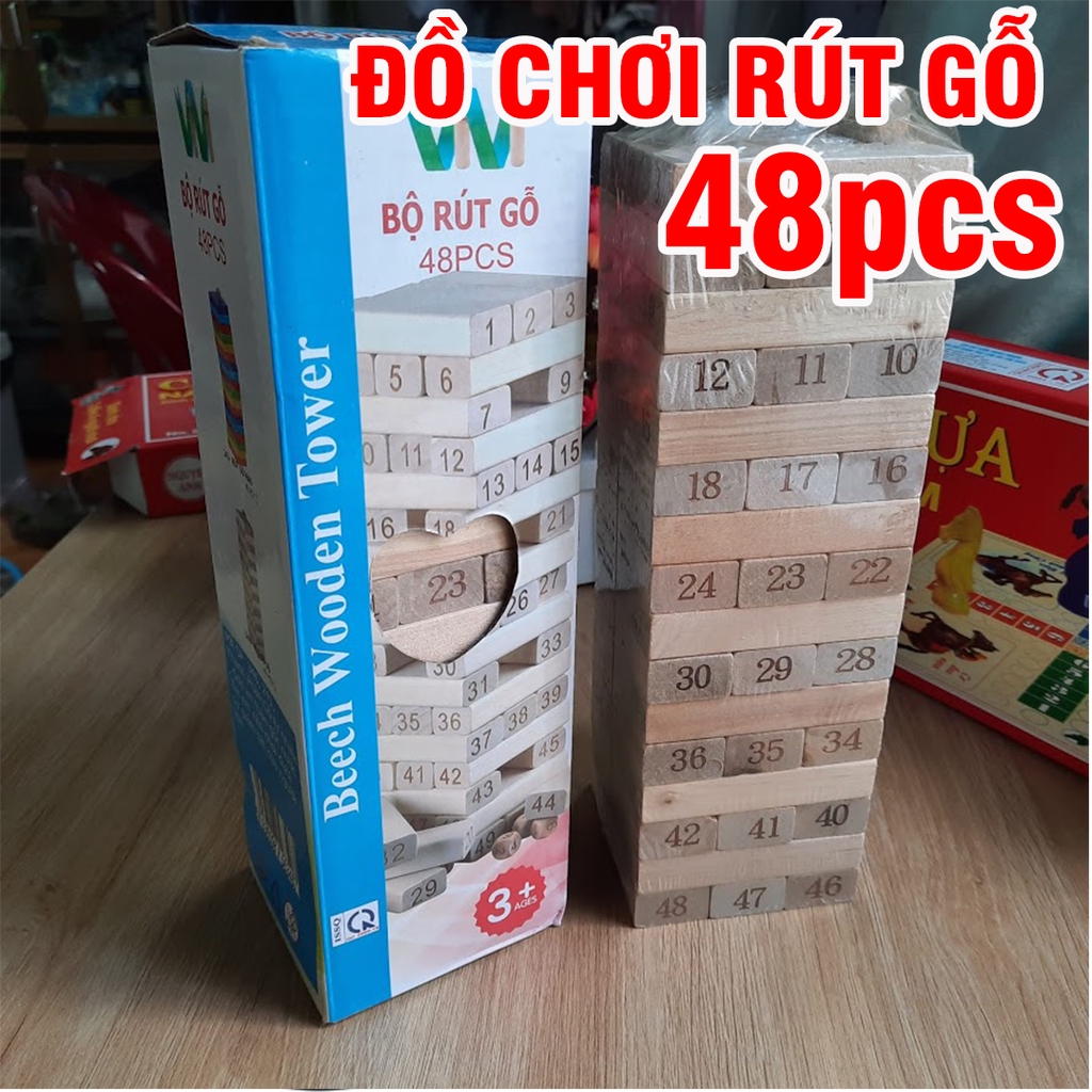 Đồ chơi rút gỗ gồm 48 miếng bằng gỗ cao cấp trò chơi trẻ em Beech Wooden Tower