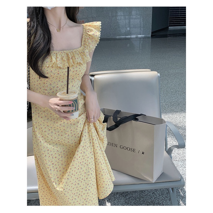 Đầm Dáng Chữ A Không Tay Cổ Vuông Họa Tiết Hoa Phong Cách Hàn Quốc Thời Trang Mùa Hè Hàng Mới 2022