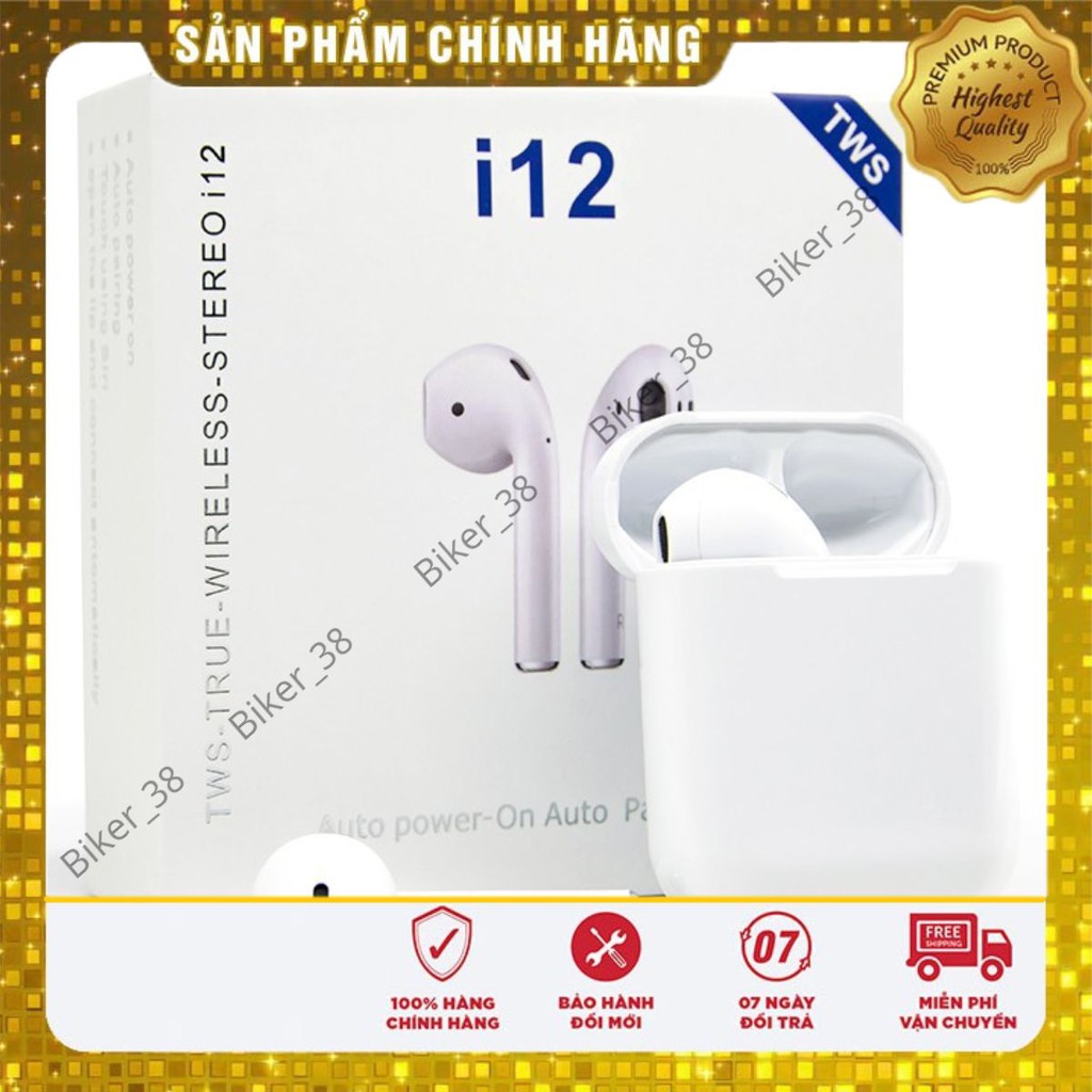 Tai Nghe Bluetooth Chính Hãng I12 Không Dây Nhét Tai Phụ Kiện Tai Nghe Điện Thoại IOS Và Android
