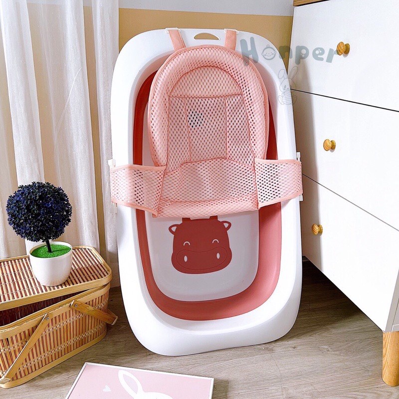 (Tặng kèm đồ chơi) Chậu tắm, bồn tắm Honper gấp gọn size to cho bé, kích thước 75x46.5x19cm