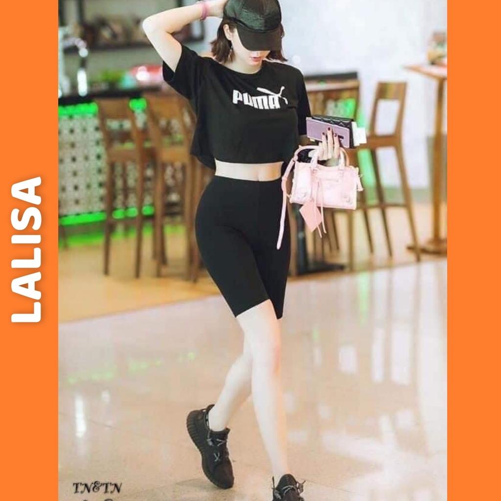 Quần legging nữ LALISA nâng mông lưng cạp cao vải thun dày dặn đùi ngố lửng ôm body bó mặc nhà tập gym yoga QD007