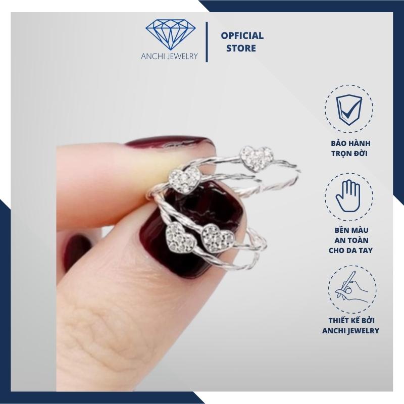 Nhẫn nữ mặt trái tim thân xoắn, chuẩn bạc ta bao sáng đẹp - Anchi jewelry ACJ3888