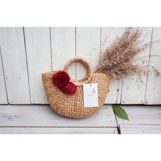 Túi cói, Túi Bầu cầm tay gắn pompom