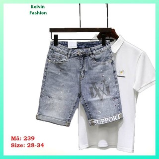 Quần Short Nam Hot Trend 💎FreeShip💎 Short Jean Nam Xanh phối xước nhẹ vẩy sơn phong cách cá tính Kelvin Fashion - QS239