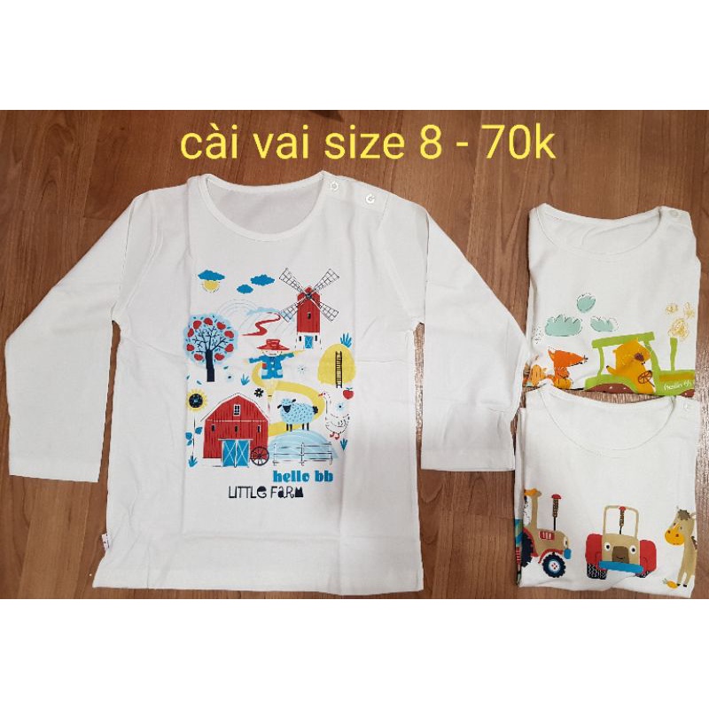 [Hello B&amp;B] Nhiều hình in cho Bé trai/bé gái 6-29kg Đủ size 1-10 Áo cài nút vai trắng tay dài Hello BB| Shophellobb