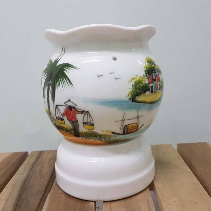 Đèn Xông Tinh Dầu Bát Tràng Cỡ Trung Gốm Sứ Thấu Quang 9x11cm (Giao Mẫu Ngẫu Nhiên)