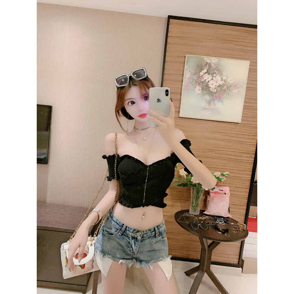 <Hàng Có Sẵn Đặc Biệt> Áo Dệt Kim Dáng Ôm Chéo Dây Ngực Ngắn Gợi Cảm Cẩn Thận Cẩn Thận Cho Nữ | BigBuy360 - bigbuy360.vn