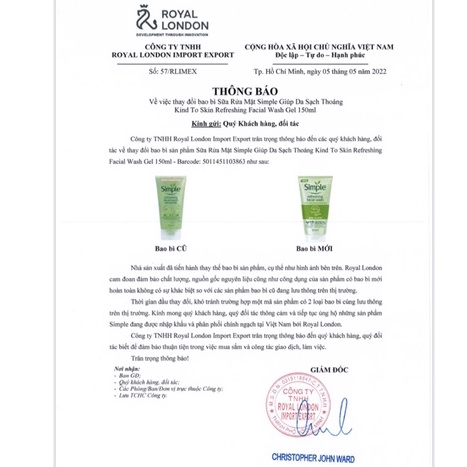 Sữa Rửa Mặt Dạng Gel Simple Kind To Skin Refreshing Facial Wash