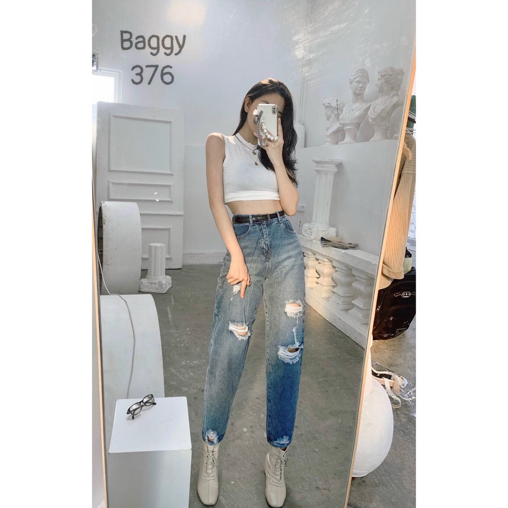 QUẦN BAGGY JEAN NỮ LƯNG CAO RÁCH NHIỀU LAI CUỐN MÀU XANH CAO CẤP UTI ĐỦ SIZE S, M, L SIÊU THỜI THƯỢNG, CHẤT PHÁT MÙA HÈ