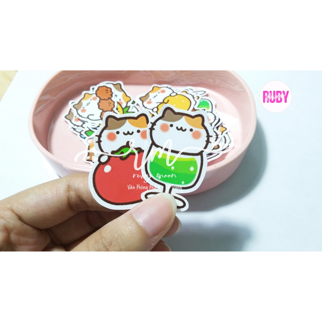 Bộ Hình Dán Decal 30 Sticker Mèo Ham Ăn (kích thước 2,5cm đến 3cm)