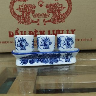 Bộ kỷ thờ, bộ chén nước thờ cúng men Lam