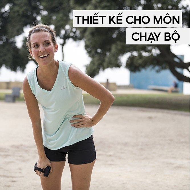 Áo thun thể thao tank-top nữ run dry Decathlon chuyên chạy bộ, nhanh khô - xanh lá cây nhạt