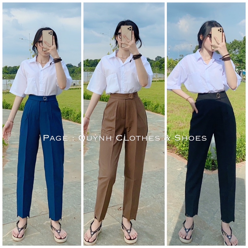 Quần tây đai tròn lưng cao