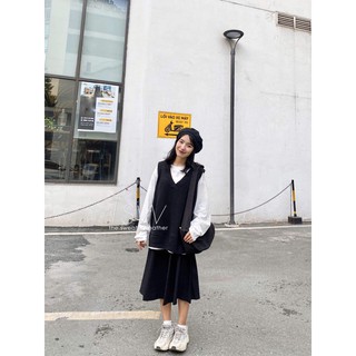 Áo gile len trơn form rộng