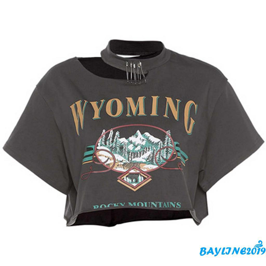 Áo Thun Lửng Ngắn Tay In Chữ Thời Trang Cho Nữ