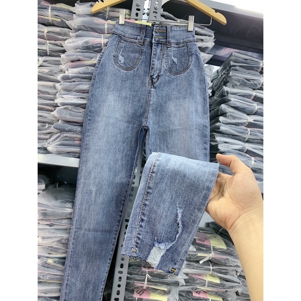 quần skinny jeans lưng, cạp siêu cao, nút bấm loại 1 ( hình thật 100%)