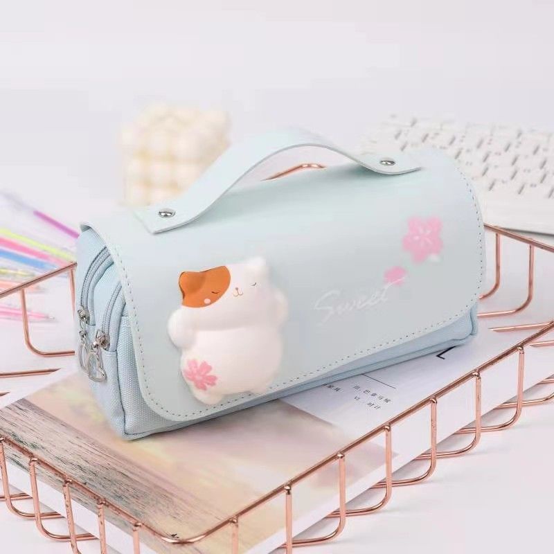 Túi đựng bút bằng vải Canvas thiết kế dễ thương sức chứa lớn tiện dụng cho học sinh tiểu học