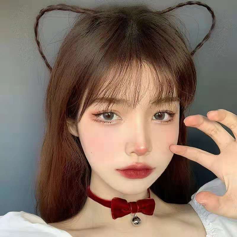 Vòng cổ nhung ngắn thắt nơ màu đen gắn chuông kiểu Pháp phong cách Hàn Quốc retro cho nữ