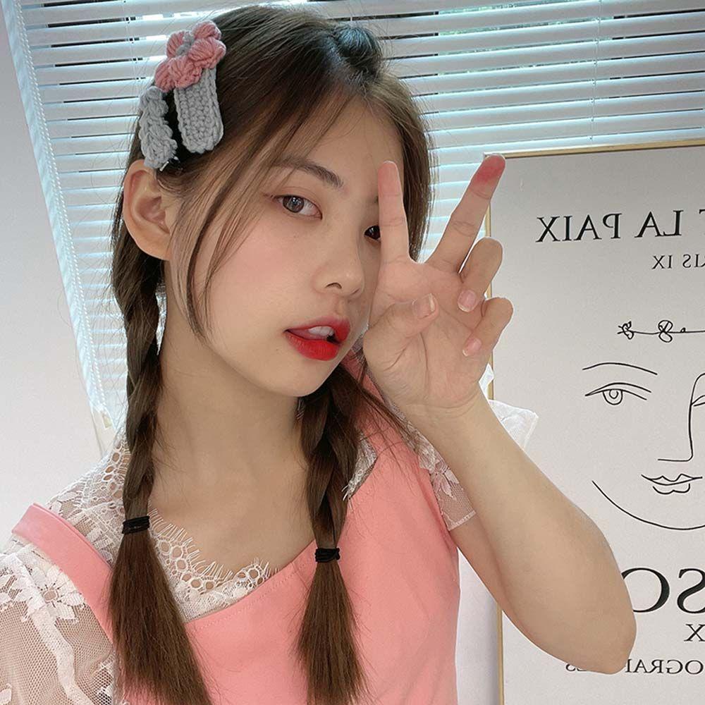 Bộ 4 Kẹp Tóc Vải Dệt Kim Đính Nơ Hoa Màu Kẹo Ngọt Phong Cách Hàn Quốc Dễ Thương