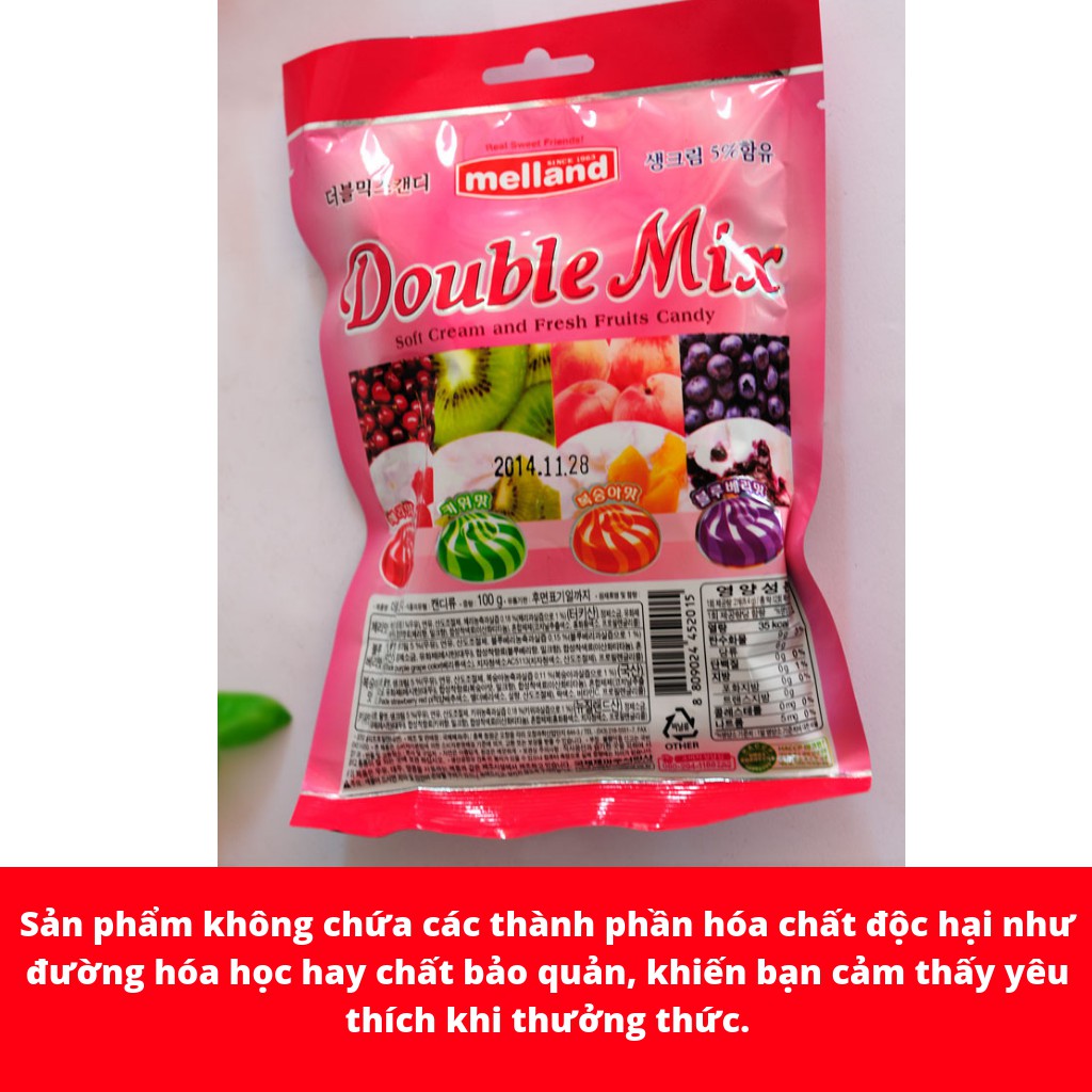 KẸO MELLAND DOUBLE MIX VỊ HOA QUẢ GÓI 100G