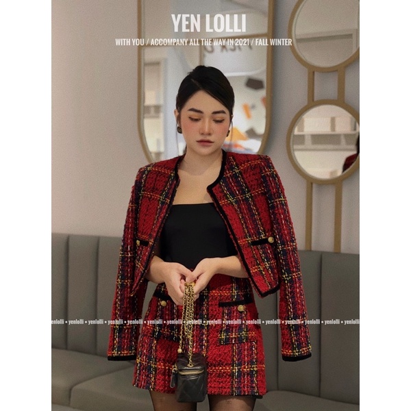 SET DẠ TWEED KẺ ĐỎ HÀNG THIẾT KẾ | BigBuy360 - bigbuy360.vn