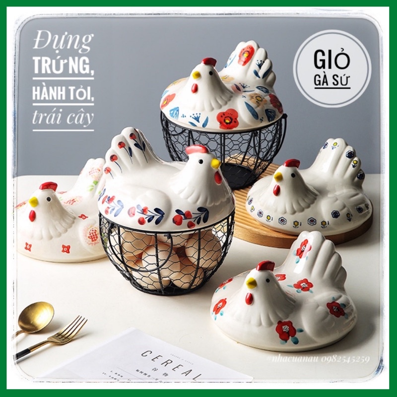 Giỏ Sứ đựng trứng gà, vịt, giỏ đựng hành tỏi, trái cây, trang trí bếp, nhà đẹp