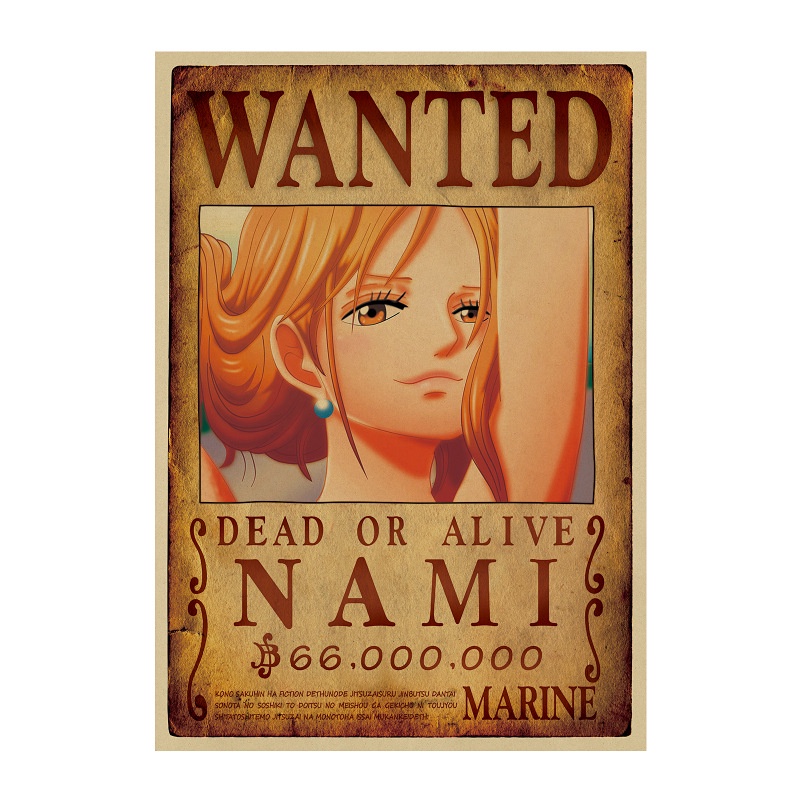 Tranh poster wanted lệnh truy nã One Piece dán tường, phong cách vintage kích thước 50.5*35cm trang trí độc đáo