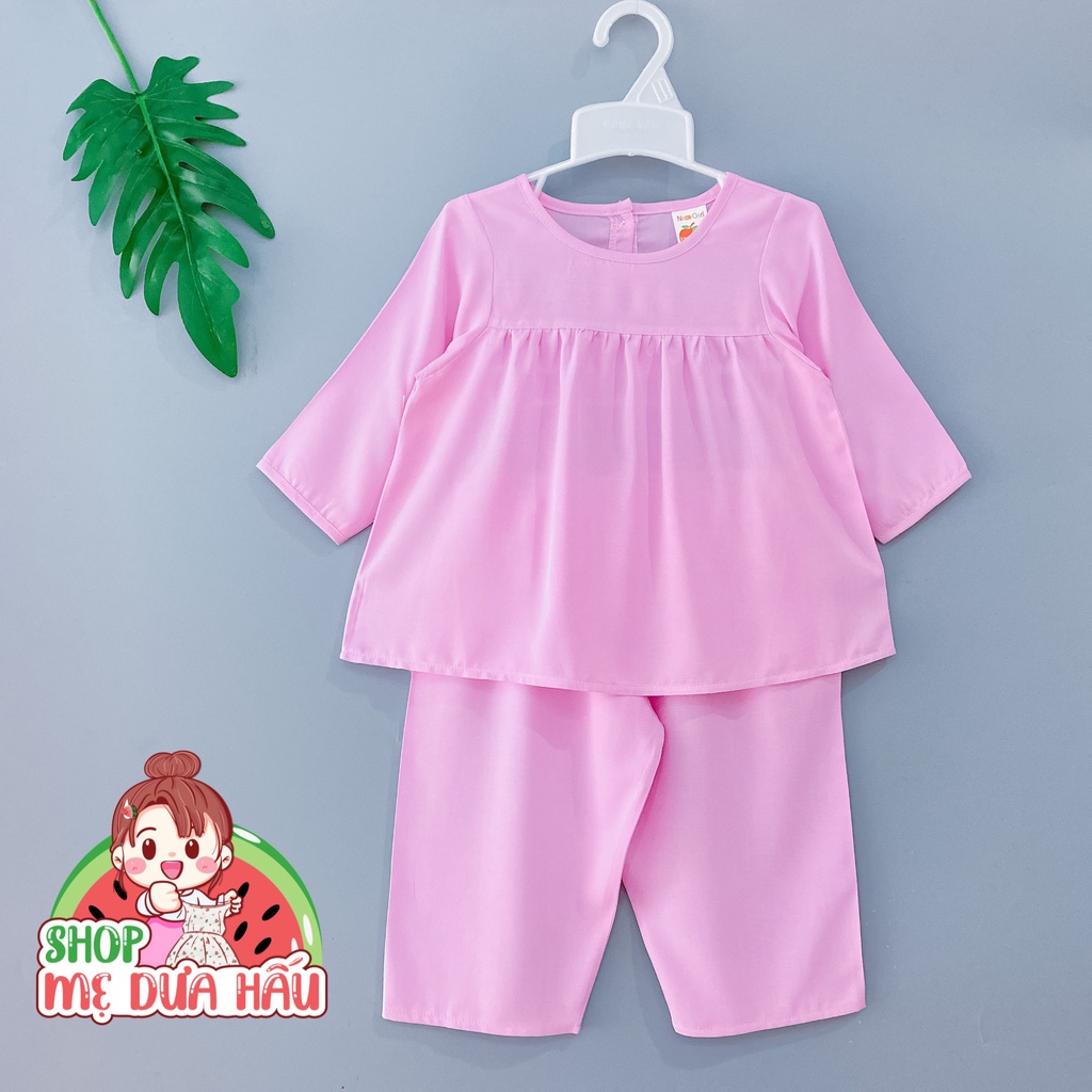 Bộ tole lanh (tone) dài tay quần dài màu trơn bé gái 6-19kg shop mẹ dưa hấu