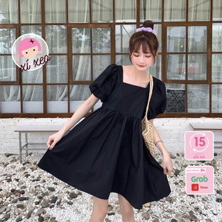 váy đầm xoè dự tiệc, váy ulzzang màu đen tay phồng xixeoshop - V4 đen