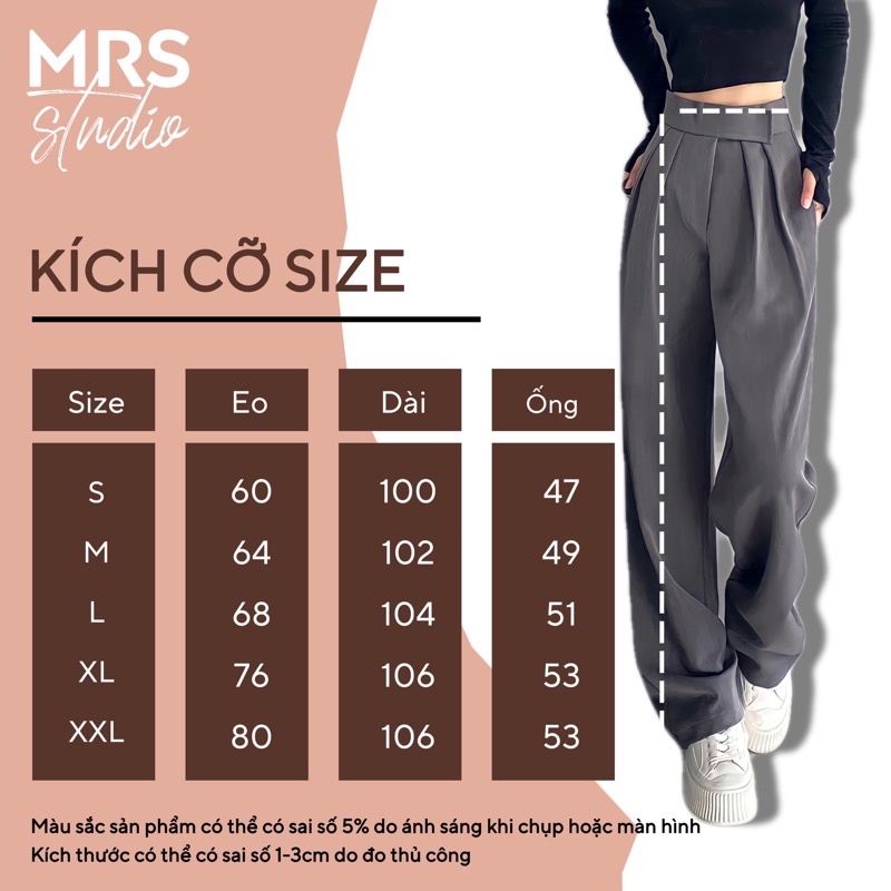 Quần tây ống rộng nữ cạp dán vải xước lưng chun MRQ005GX