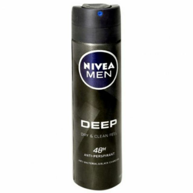 Xịt khử mùi Nivea Men Deep Dry &amp; Clean Feel than đen hoạt tính (150ml)