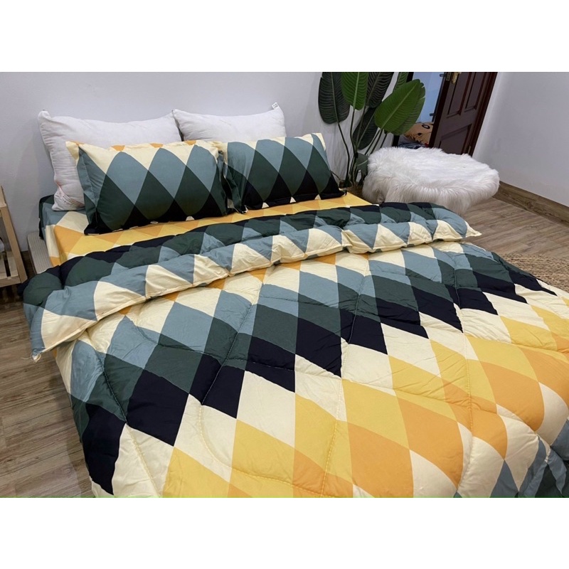 Trọn bộ 5 món ga gối chăn phao poly cotton có ruột bông dày loại 1 | BigBuy360 - bigbuy360.vn