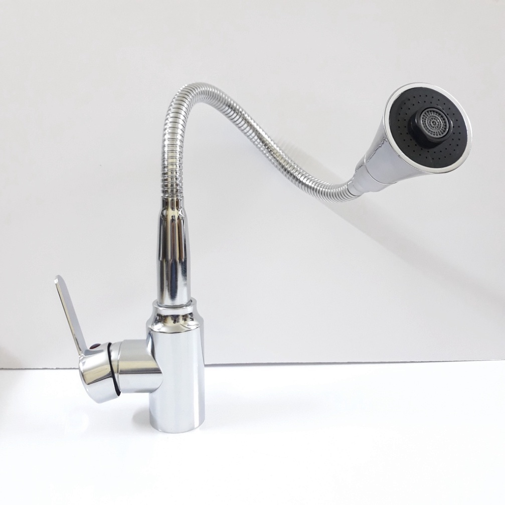 [ Hàng Mới Về ] Vòi rửa chén bát nóng lạnh inox 304 màu bạc cao cấp loại cần mềm cổ bi xoay 360 độ, đầu vòi hình nón 2 c