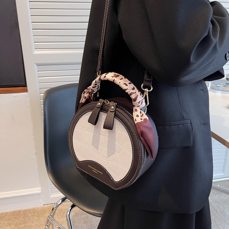 Túi Đeo Chéo Hình Tròn Cỡ Nhỏ Bằng Lụa Họa Tiết Vân Đá Thời Trang Cho Nữ