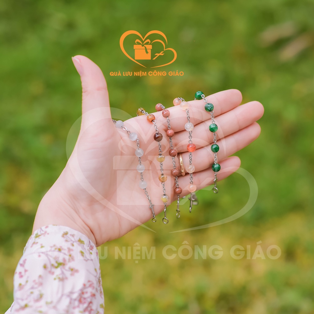 Vòng tay mân côi đá 8li nhân tạo có nhiều màu sắc Quà Lưu Niệm Công Giáo